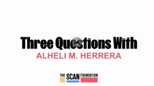 graphic with text that reads Three Questions with Alheli M. Herrera
