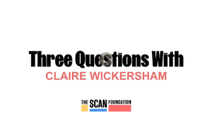 graphic with text that reads Three Questions with Claire Wickersham